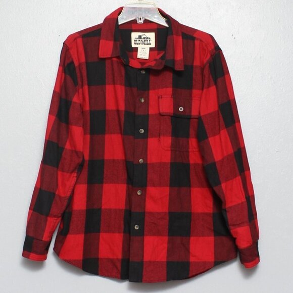 Old Mill cotton poly flannel Buffalo plaid red black button up long sleeve shirt - Picture 1 of 4